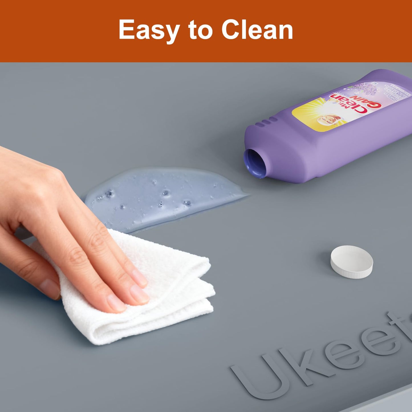 ukeetap Extra Thick Silicone Mat Waterproof with Raised Edge 34" x 22", Under Sink Mat for Kitchen & Bathroom, Kitchen Cabinet Liner, Multi-Purpose for Storage & Protection, Gray