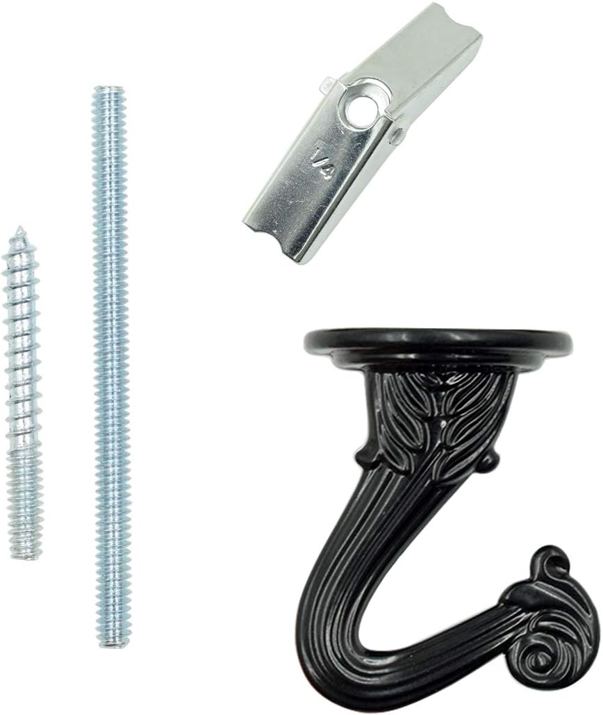 Hxchen 38mm/1.5" Heavy Duty Ceiling Hooks - Swag Hook with Steel Screws for Hanging Plants, Black (2 Sets)