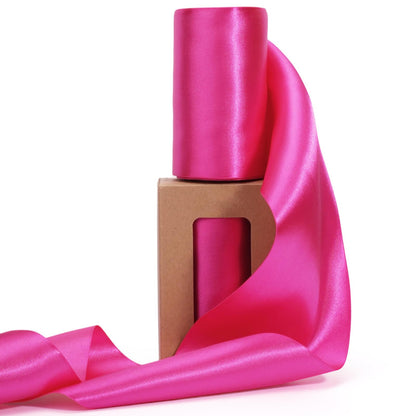 LaRibbons Hot Pink Satin Ribbon 4 Inch x 10 Yards Continuous Hot Pink Ribbon for Chair Sashes, Garland, Gift Wrapping, Christmas Decor, Craft Project