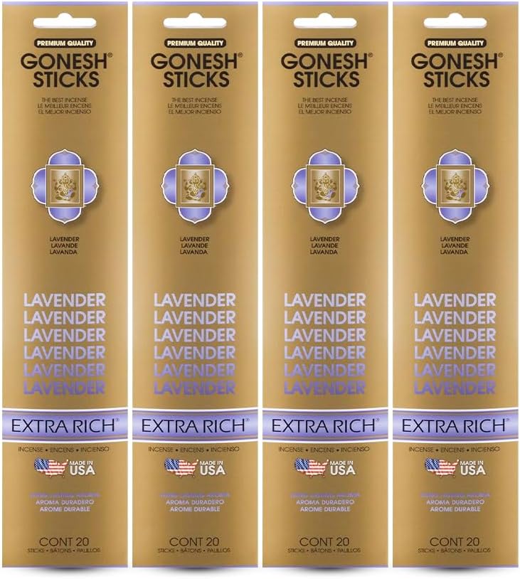 Gonesh Extra Rich Scented Incense Sticks, Non-Toxic 10” Slow Burn Aromatic Sticks, Lavender, 80 Pack