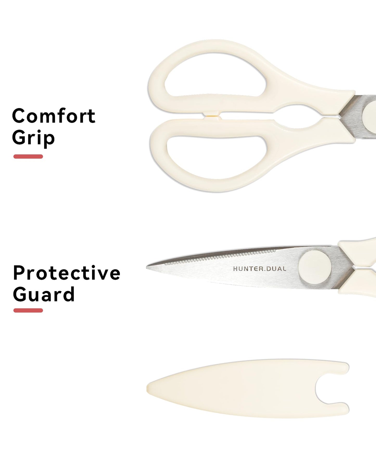 Kitchen Scissors for Food, HUNTER.DUAL Heavy Duty Come Apart Poultry Shears for Cooking, All Purpose for Cutting Chicken, Meat, Fish & Vegetables (Cream, 8.35 Inch)
