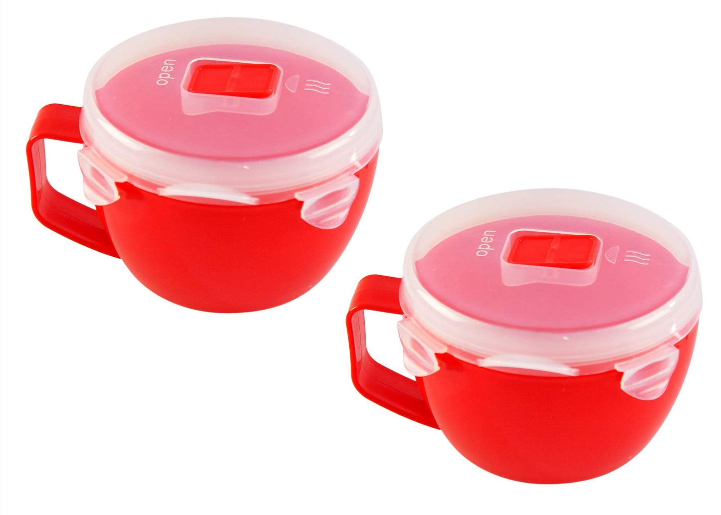 Home-X Set of 2 Microwave Bowls with Lid - Ramen Bowl Microwavable with Steam Release Vents and Easy Locking Clips - BPA-Free, Dishwasher Safe 32oz Soup Mugs with Handle Microwave Safe