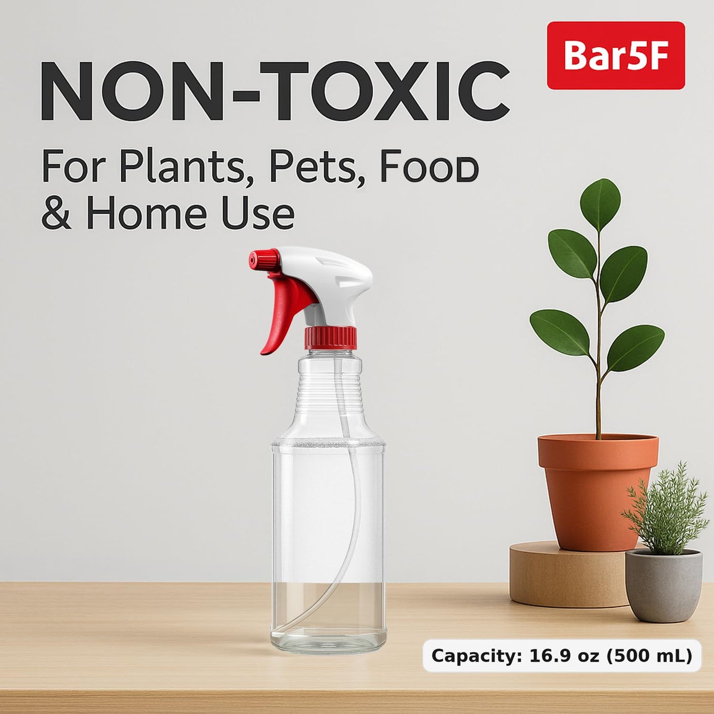 Bar5F Empty Plastic Spray Bottles 16-Ounce BPA-Free Food Grade Crystal Clear Fully Adjustable Sprayer (not for oil), 2-Pack (S-Series)