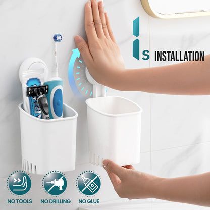 TAILI Suction Toothbrush Holder 2 Pack, Tumblers Replacement Shower Toothbrush Holder for Wall, Powerful Toothpaste Toothbrush Suction Cup, Self-draining Shower Razor Holder, Kitchen Tableware Holder