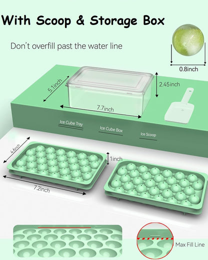 Mini Ice CubeTray with Lid & Storage Bin - 64 Pcs 0.75 Inch Small Sphere Ice Cube Mold Maker, BPA-Free Easy Release Silicone Base, Stackable Ice Trays for Freezer for Cocktails, Coffee