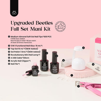Beetles Gel Nail Extension Kit Almond Shape, Easy 9 in 1 Glue Uv Led Set Etch X Nail Tips Short Almond Half Matte Tips, Gift for Women & Girls, 504 pcs