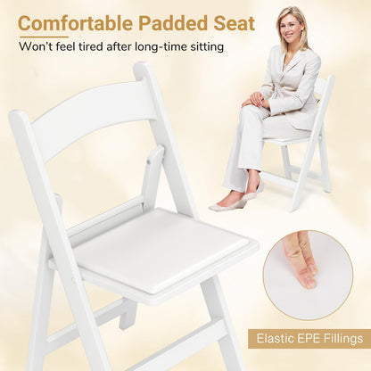 HAPPYGRILL Folding Patio Dining Chairs Set of 20, 1100 lbs Capacity Resin Padded Seats, Lightweight Portable Outdoor Chairs for Patio, Office, Weddings, Events, White (20)
