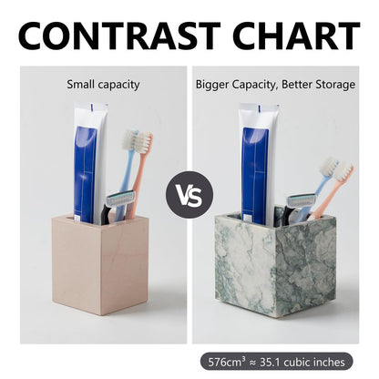 Real Luxurious Natural Marble Toothbrush Holder & Makeup Brush Organizer & Pen Holder for Desk,3.93inch Square Marble Utensil Holder Non-Ceramic/Non-Resin （Cyan Green）