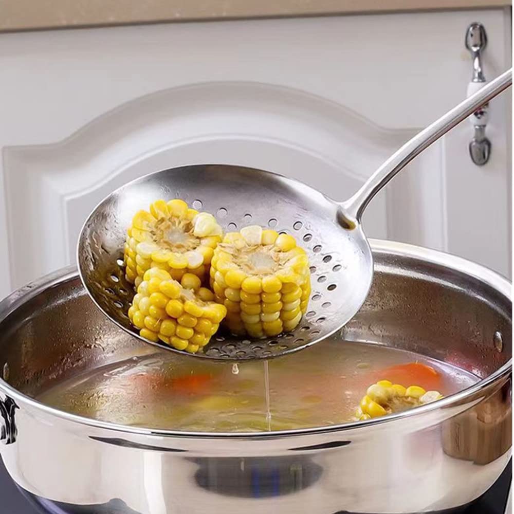 A · HOUSEWARE Skimmer Stainless Steel Large Slotted Spoon Colander Strainer Ladle for Cooking Heat Proof Hollow Handle Serving Utensil 14.96 inches