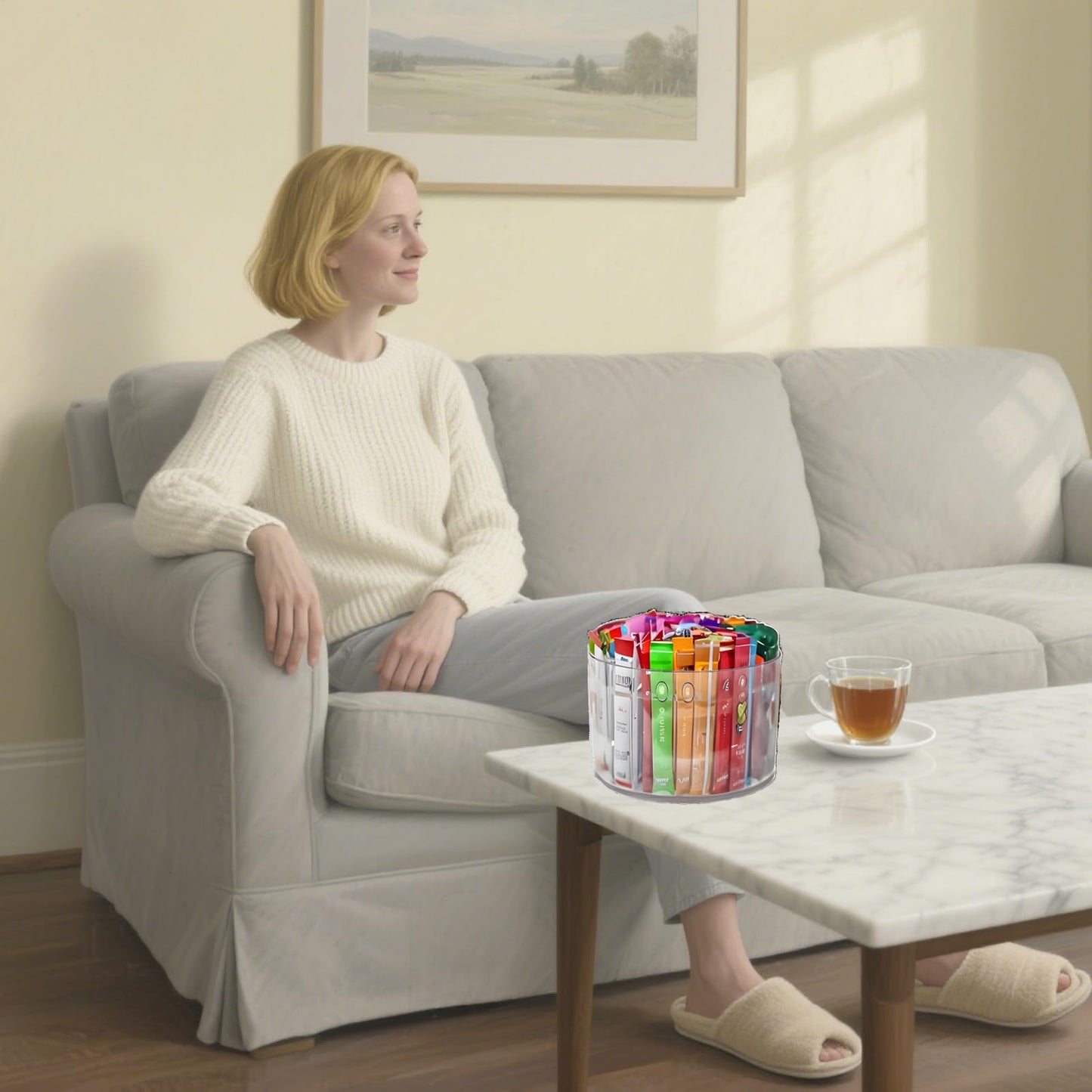 TIMVIEA 360° Spinning Drink Packet Organizer, Clear BPA-Free Plastic 4-Section Clear Storage for Coffee, Sugar & Drink Mixes | Stackable Kitchen & Pantry Container