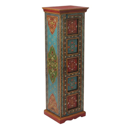 Starlight Canyon Home Hand Painted Tall Storage Cabinet, Boho Eclectic Merranti Wood Accent Cabinet for Living Room in Multicolor Finish