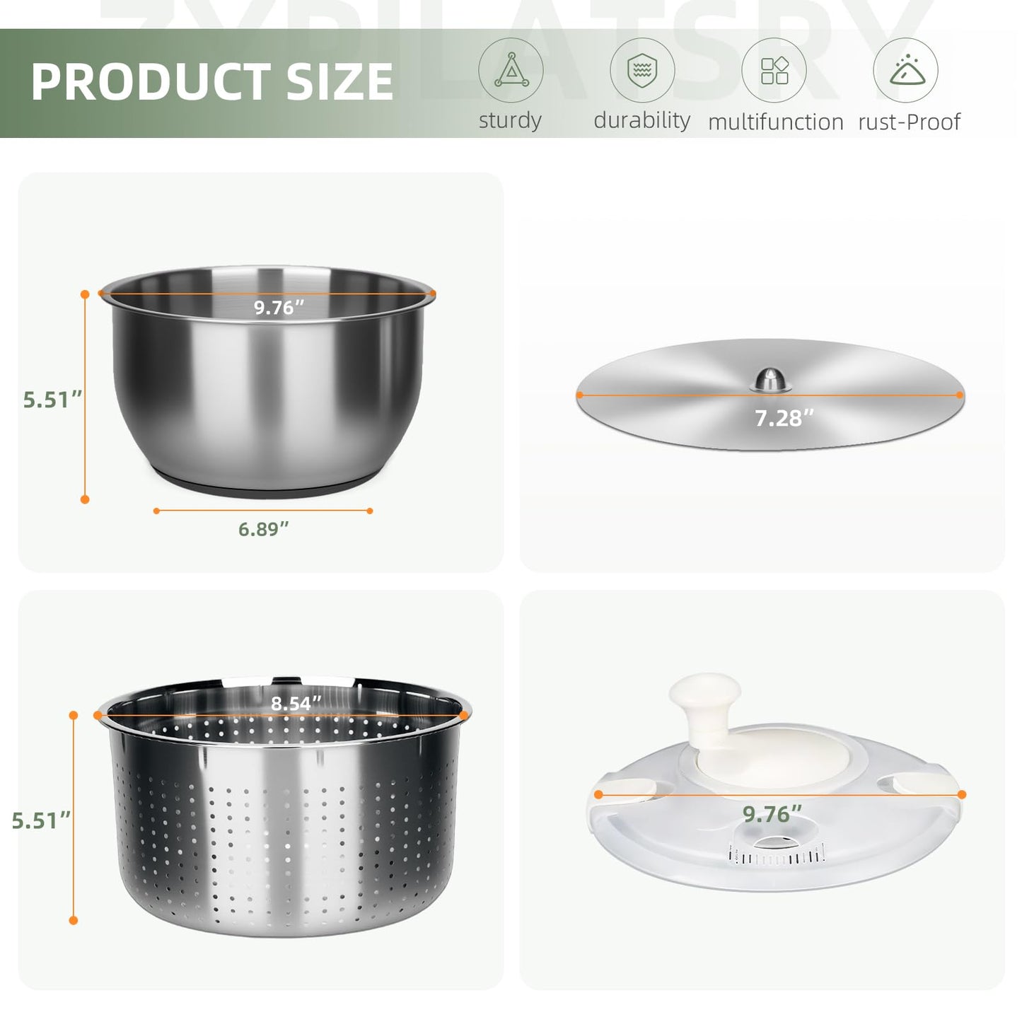 Zypilatsry 6L-Stainless Steel Salad Rotator, Vegetable Dishwasher,Lettuce Cleaner and Dryer, Kitchen Strainers.