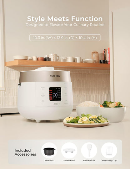 CUCKOO Twin Pressure Rice Cooker 6-Cup Uncooked / 12-Cup Cooked with Nonstick Inner Pot, Versatile Rice Maker & Warmer with 16 Menu Options, Open Cooking Mode, Voice Guide, White (CRP-ST0609FW)