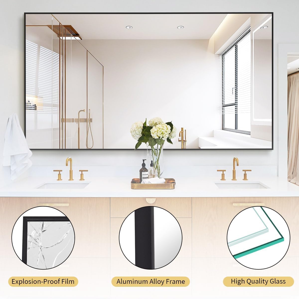 Koonmi 81"x41" Floor Mirror Full Length, Bedroom Floor Body Mirror with Stand, Large Black Mirror, Leaning, Standing or Hanging Horizontally/Vertically