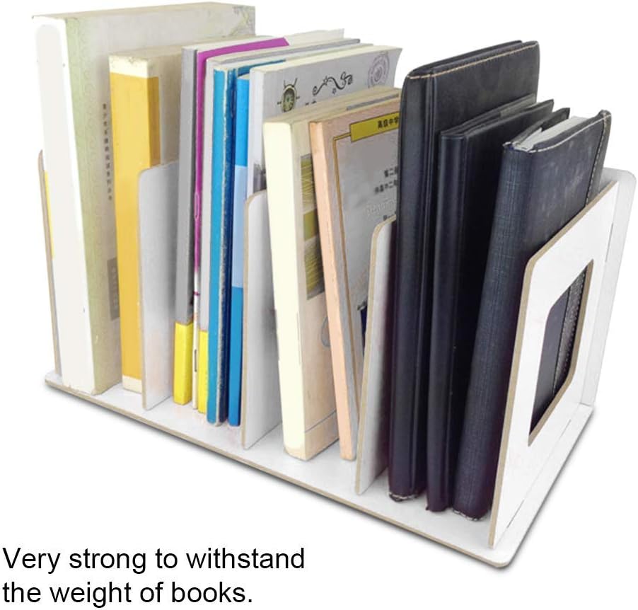 Fdit Wooden Desktop Bookshelf Rack, Storage Shelf for Home, School, Office Organizer (Warm White)