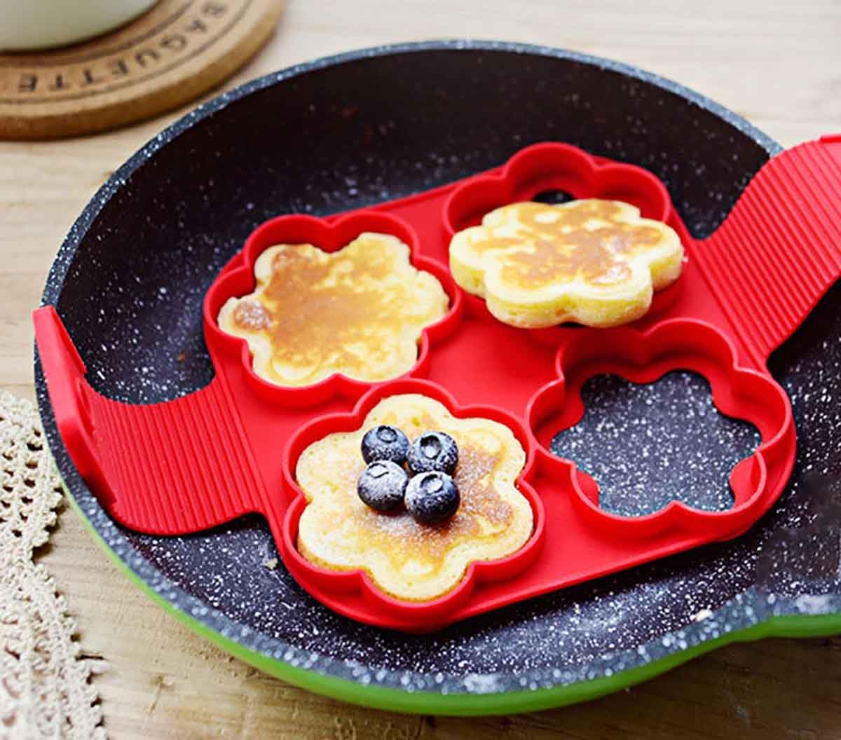 Flip N Cook Silicone Pancake Mold, 2pcs Round + Heart, Flip and Cook Pancake Maker
