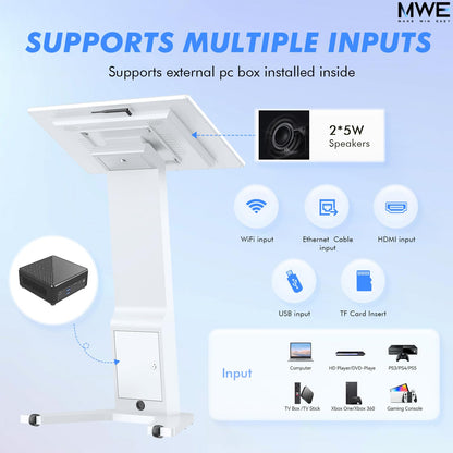 MWE 21.5 Inch Touch-screen Self Service Kiosk, Floor Standing Digital Signage Display, FHD Information Kiosk, 2 Speakers, Interactive Display for Mall Navigation/Self-Ordering/Advertising/Retail Store