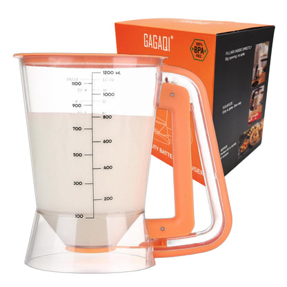 GAGAQI Pancake Batter Dispenser 5 Cup with Sturdy Handle,Batter Separator for Pancakes, Cupcake, Waffle, Muffin Mix, Cake & Crepe Batter pitcher with Squeeze Handle Baking Tools-Orange