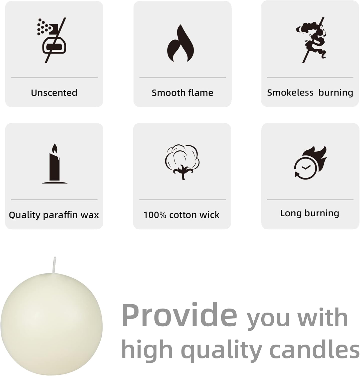 Ball Candles, 4 Inch, Pale Ivory
