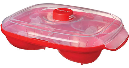 Sistema Microwave Poacher for up to 4 Eggs, Red/Clear, 28.7 x 20.5 x 8.4 cm