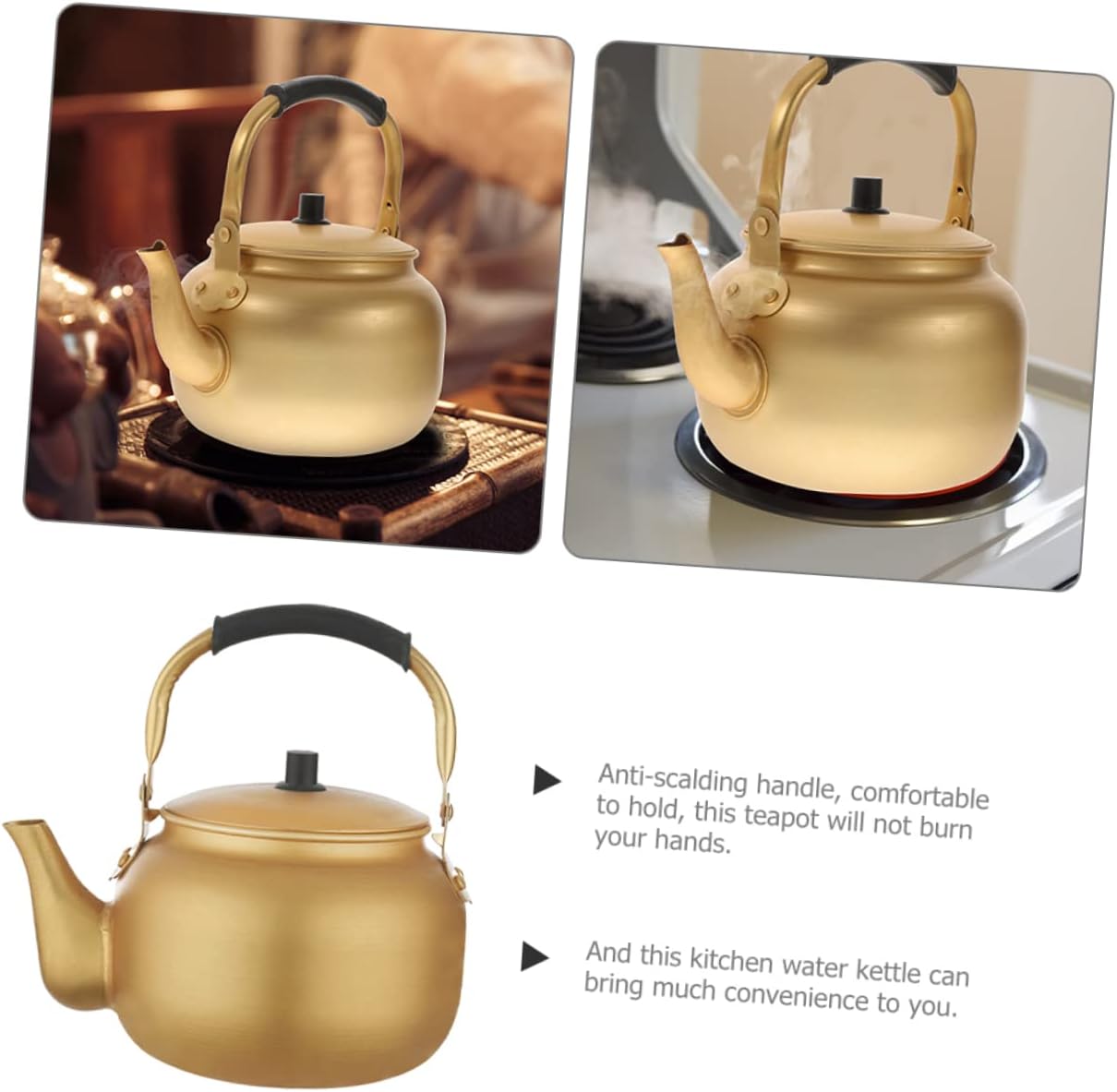 Vintage Aluminum Tea Kettle, Metal Stovetop Kettle, Korean Rice Wine Jug, Golden Tea Kettle
