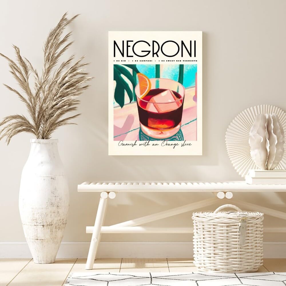 Iconic Negroni Cocktail Poster: MIX & MATCH Bar Cart Decor with Cocktail Recipes, Canvas Print