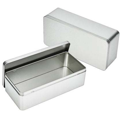 Gasuuo Metal Tin Box, 2 Pcs Empty Tin Boxes with Lids, 9.25"x4.33"x2.68" Small Rectangular Tinplate Containers for Storage, Gift Packaging, Home, Office and Workshop Organization, Silvery