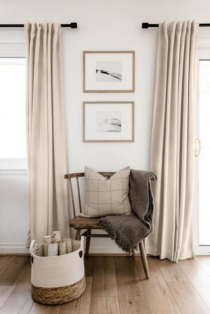 Skiennix 100% Blackout Linen Curtains - Thermal Insulated Drapes for Bedroom | 50" W x 72" L, Beach Sand