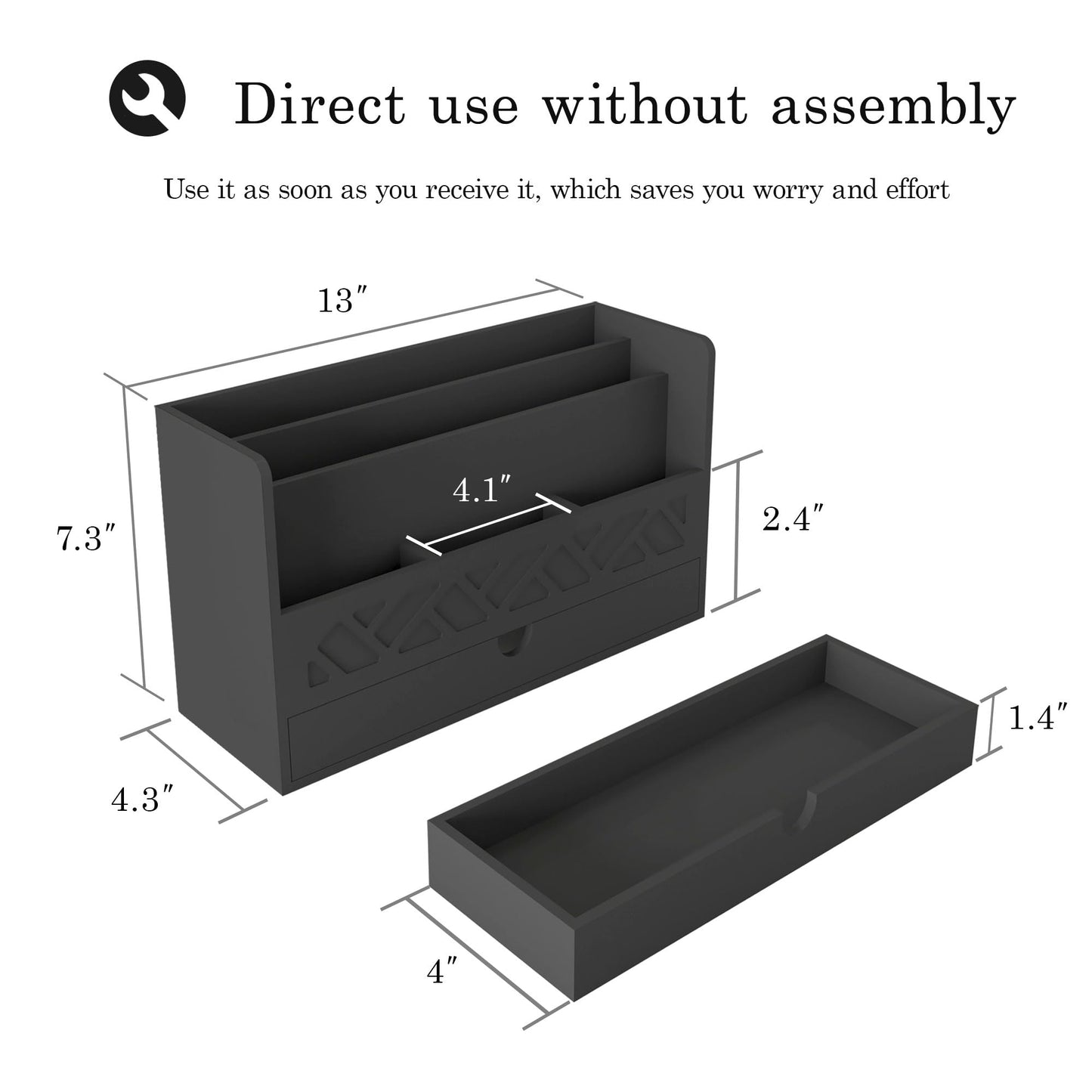 Bamboo Mail Organizer Countertop Desktop with Drawer - Desk Organizer with File Organizer for Office Supplies All-in-One Desk File Organization with Pencil Holder for Paper Letter Envelope Bill