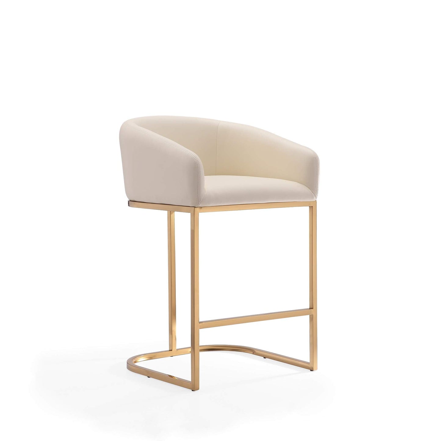 Manhattan Comfort Louvre 26 Inch Mid Century Modern Counter Height Bar Stools - Elegant Faux Leather Padded Seat, Stainless Steel Base with Footrest, Fully Assembled Barstools, Set of 1, Cream