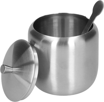Tomotato Sugar Bowl, 370ML 304 Stainless Steel Polished Brushed Sugar Container with Spoon and Lid