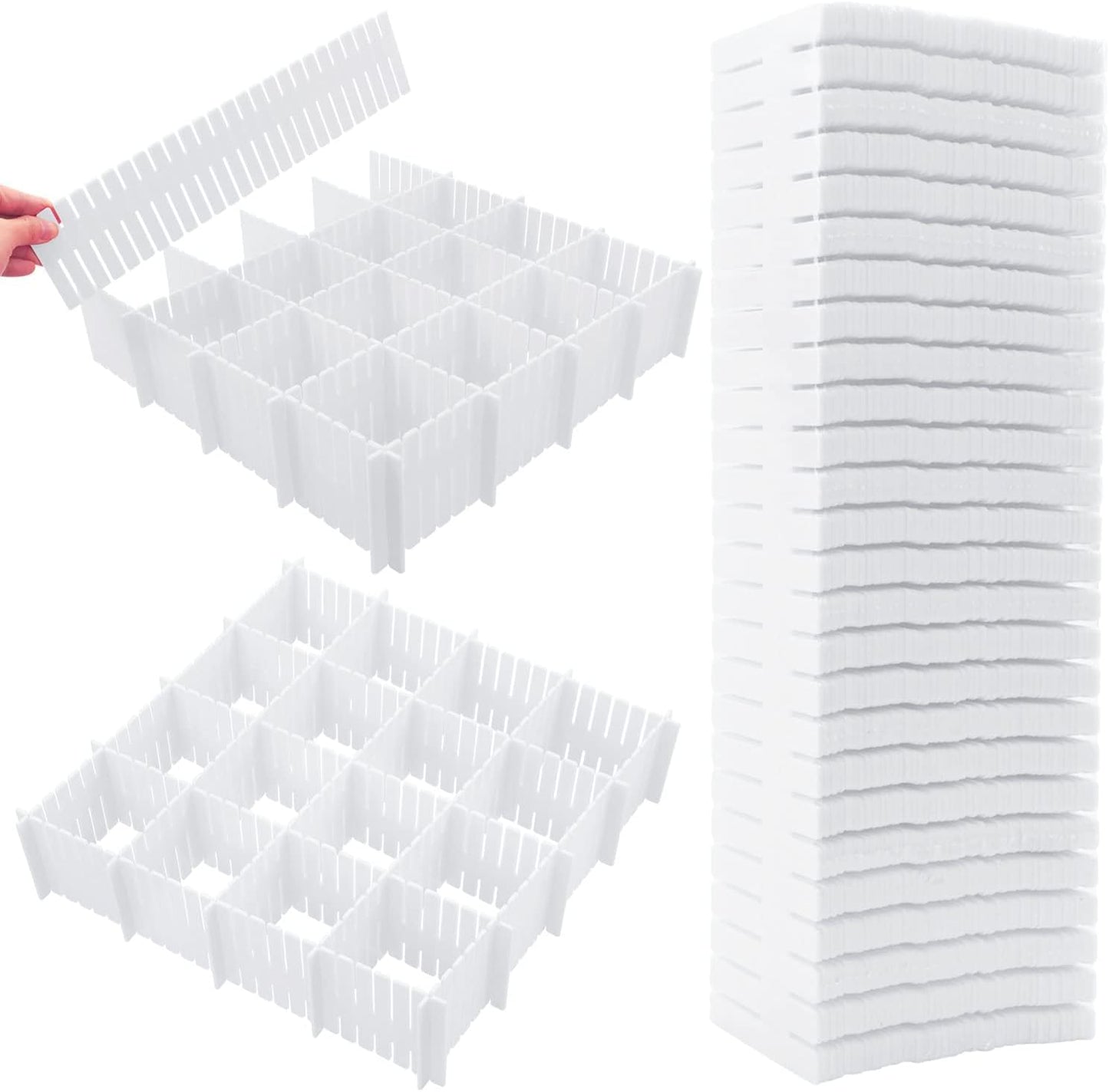 DVHOK 85Pcs Drawer Dividers, Adjustable Drawer Organiser, Cut at Will for Tidying Clutter Clothes, Socks, Makeup, Dresser, Kitchen White