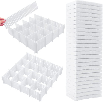 DVHOK 85Pcs Drawer Dividers, Adjustable Drawer Organiser, Cut at Will for Tidying Clutter Clothes, Socks, Makeup, Dresser, Kitchen White