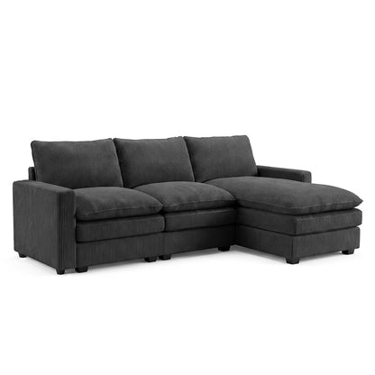 HONBAY 97.6 Inch Corduroy Cloud Modular Sectional Sofa with Chaise, Deep Seat L-Shaped Couch with Storage for Living Room, Apartment, Small Space,Grey