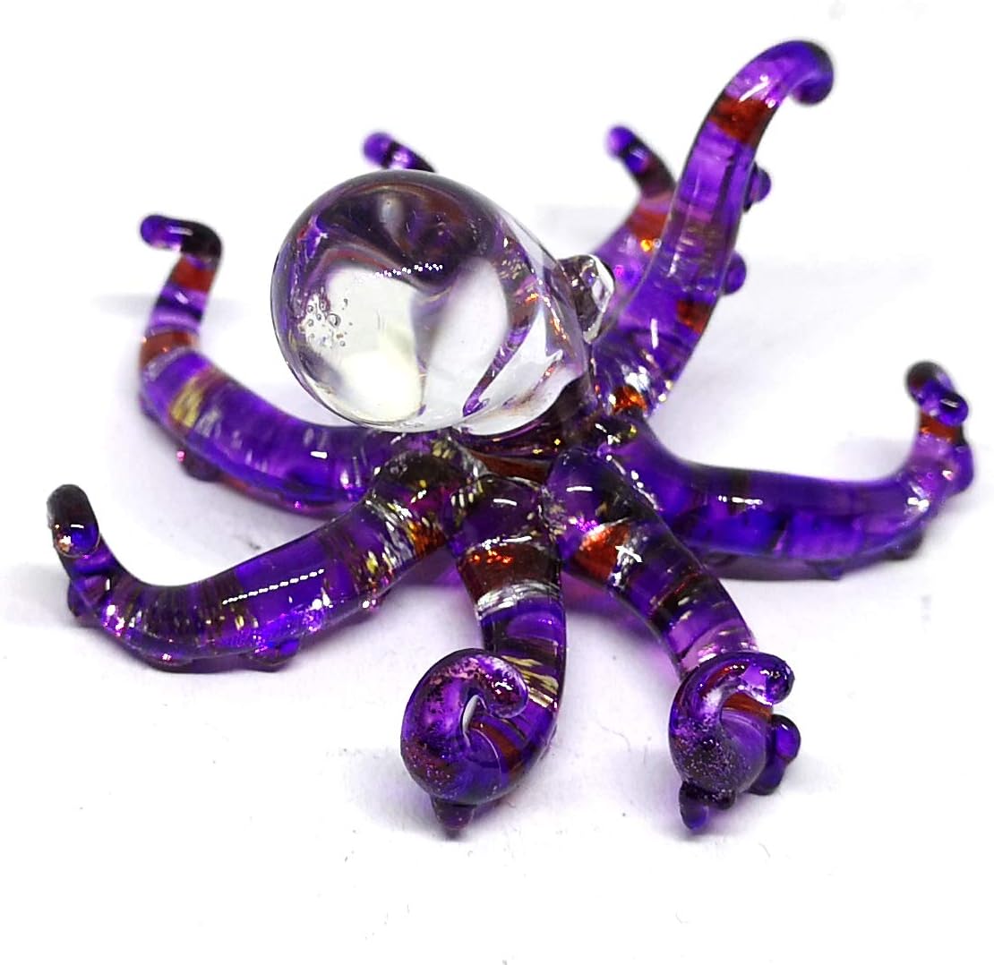ZOOCRAFT Glass Sea Octopus Figurine - Miniature Hand Blown Purple Coastal Style Home Decor Collectible