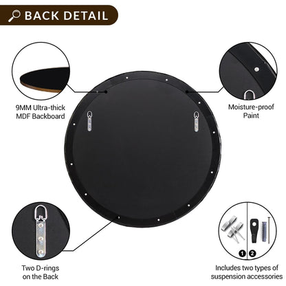 ANDY STAR Hand-Forged Round Mirror for Wall, 36 Inch Black Solid Steel Metal Frame Circle Mirror, Antique Hammered Rounded Bathroom Mirror for Living Room, Bedroom, Entryway, Vanity
