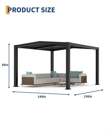 11x13 ft Louvered Pergola, Outdoor Aluminum Pergola with Adjustable Roof Louvers, Reinforced Frame, Integrated Drainage, Weather-Resistant Hardtop Gazebo for Patio, Deck, Backyard, Gray