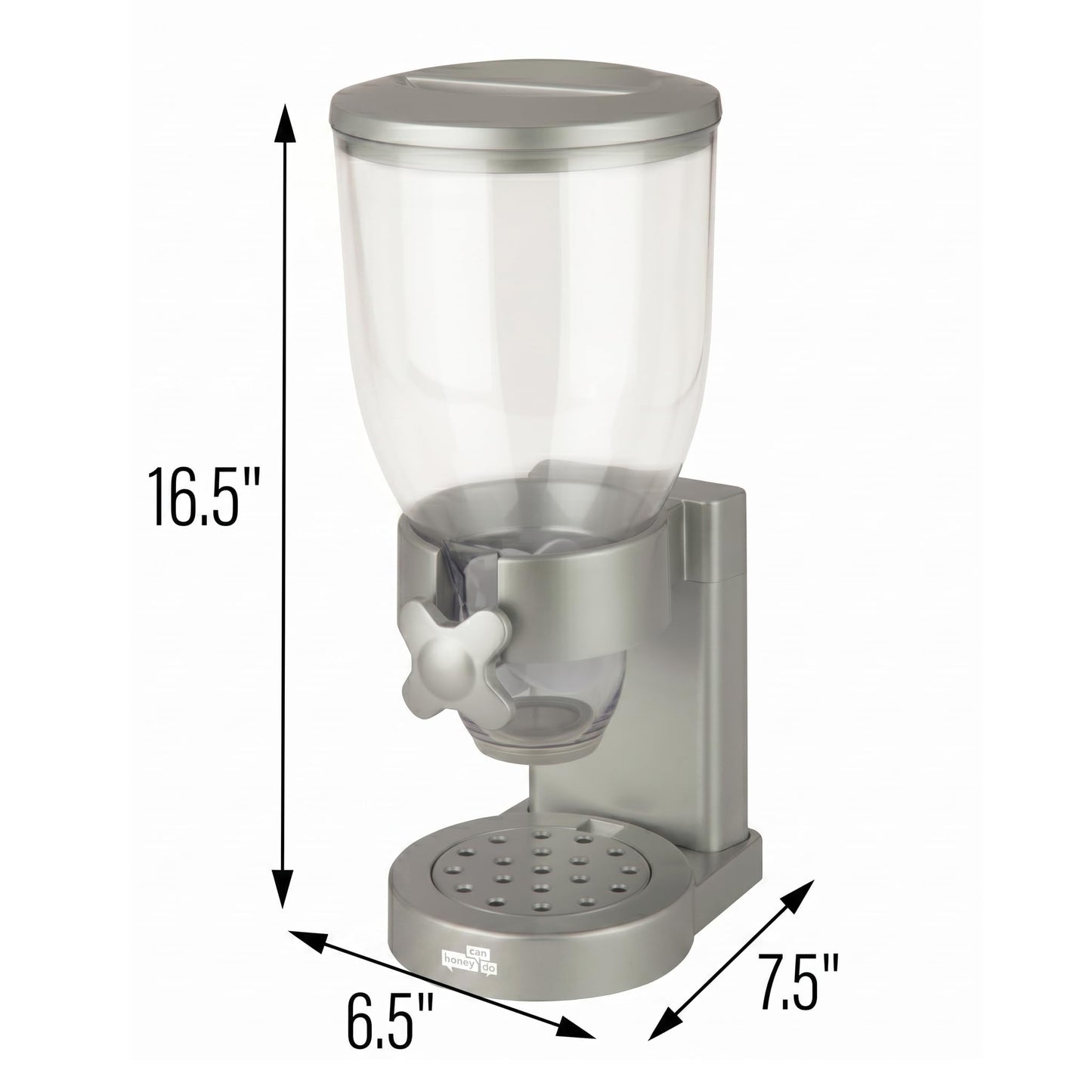Honey-Can-Do Zevro Indispensable Single Dry Food Dispenser – Countertop Cereal Dispenser with Portion Control, 17.5 oz Capacity, Airtight BPA-Free Food Storage, Silver