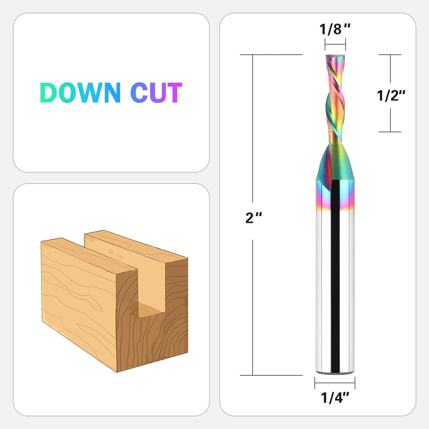BINSTAK 1/8 Inch Down Cut CNC Router Bits 1/4 Inch Shank Solid Carbide Spiral Downcut End Mill for Wood Inlay Slot Carving Engraving