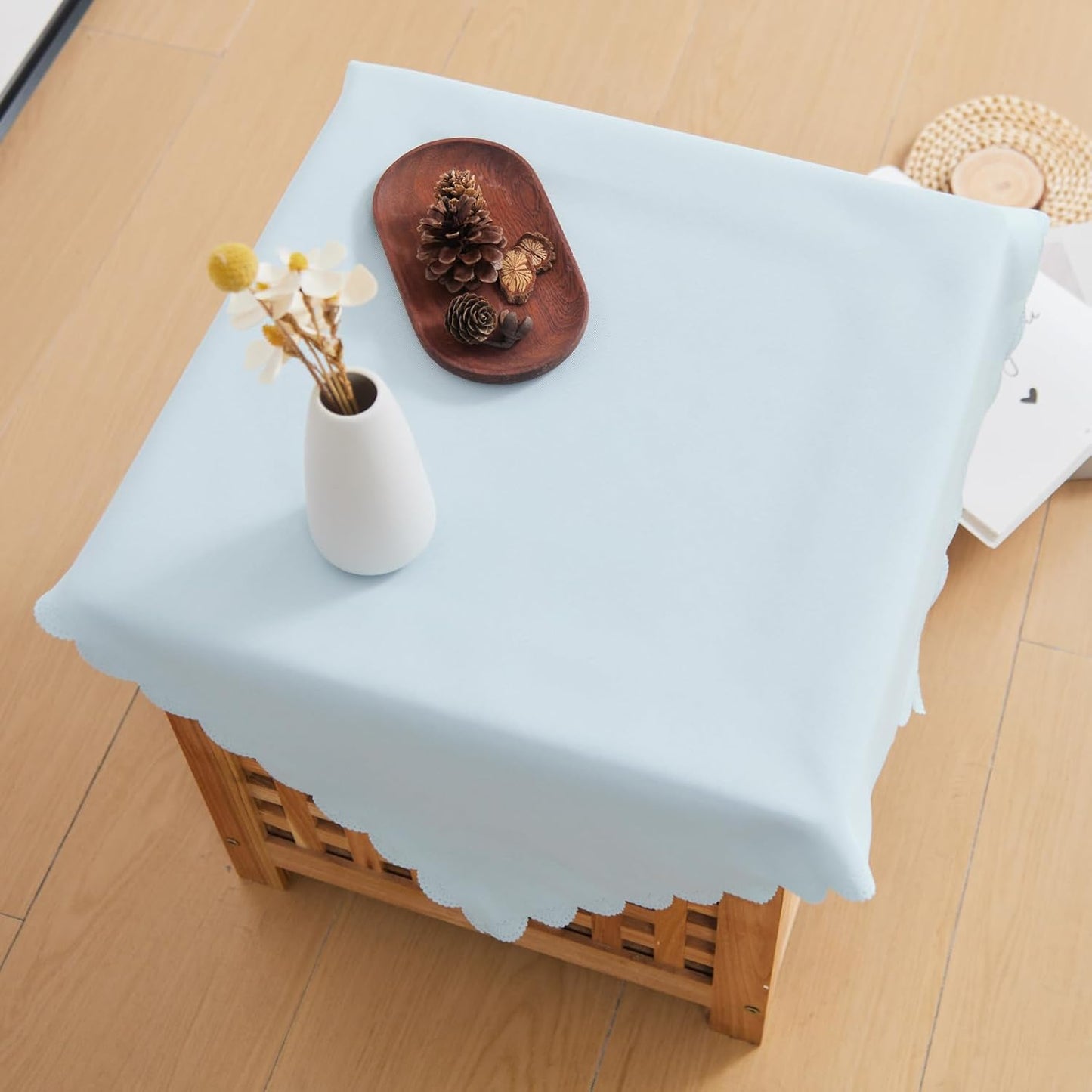 24 24 Inch Small Square Light Blue Tablecloth x Polyester Fabric Washable Table Cover Decorative Wrinkle Resistant
