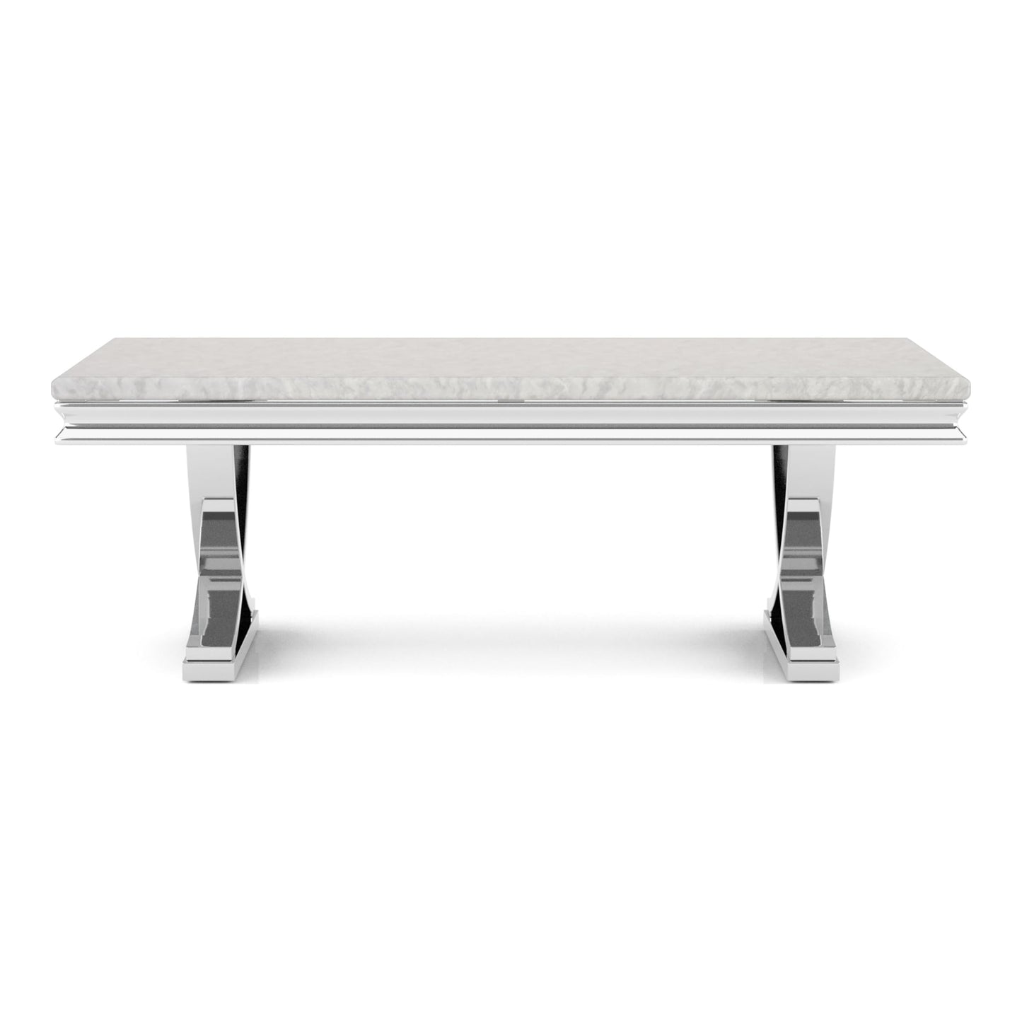 Furniture of America Obera 18mm Faux Marble Top 2-Piece Coffee Table Set with X-Shaped Base, Metal Construction, Home Decor for Living Room, Lounge Area, Office, Chrome