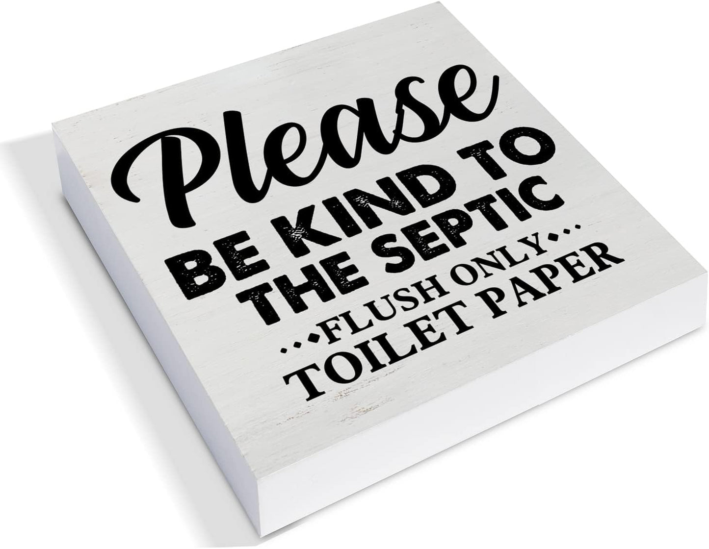 Country Only Flush Toilet Paper Wood Box Sign Decor, Be Kind to the Septic Wooden Box Block Sign for Bathroom Shelf