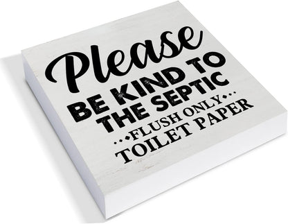 Country Only Flush Toilet Paper Wood Box Sign Decor, Be Kind to the Septic Wooden Box Block Sign for Bathroom Shelf