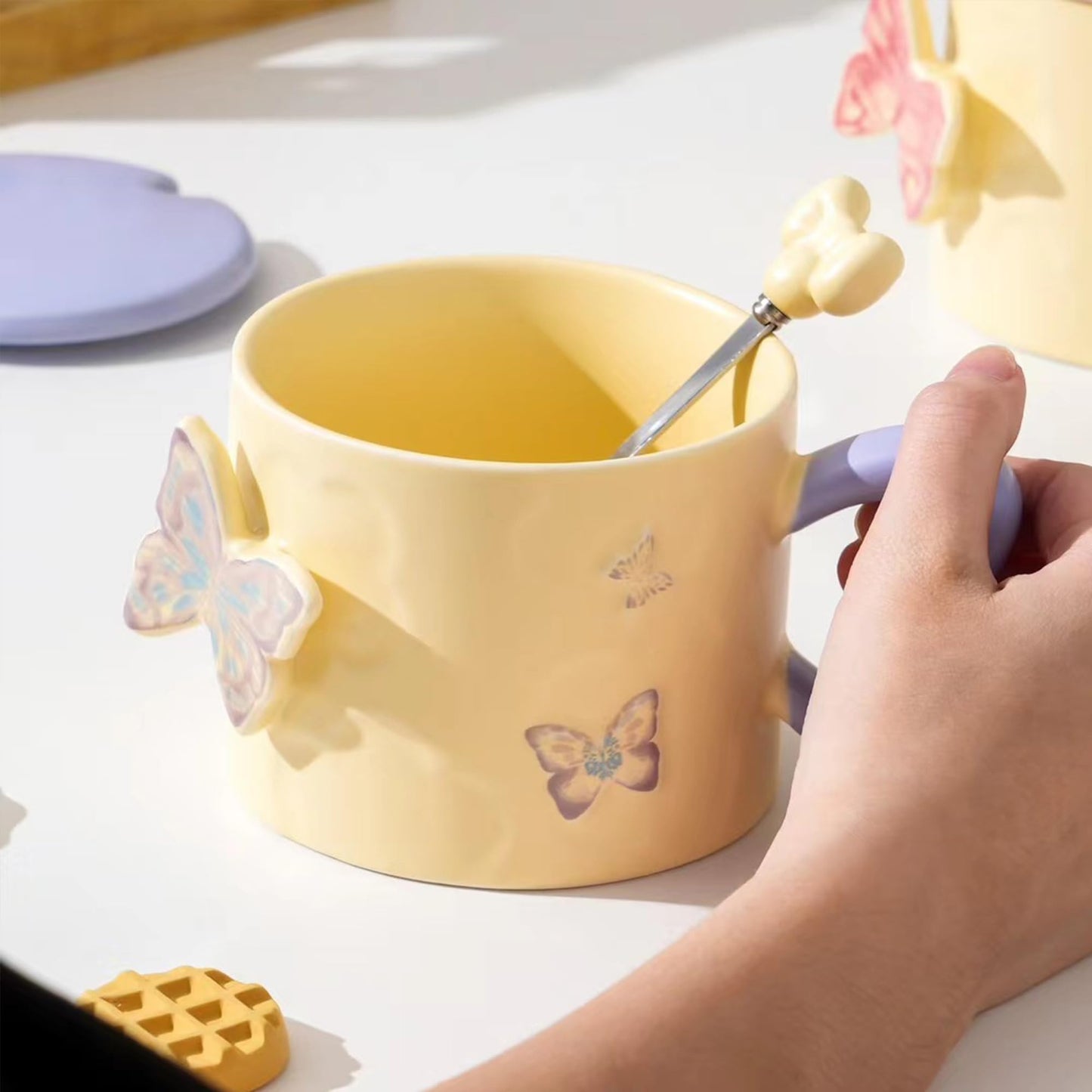 Disoza Butterfly Coquette Mug Porcelain Coffee Tea Cup 12 OZ Violet Bow Ceramic Cute Coffee Mug for Women Girl