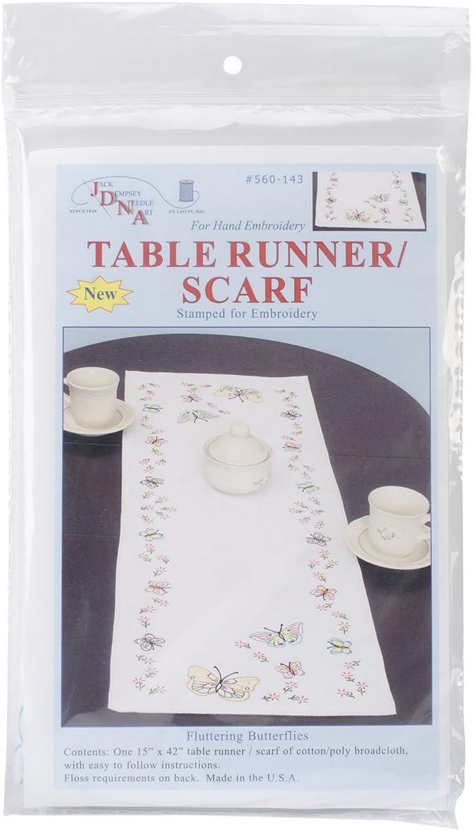 Jack Dempsey Fluttering Butterflies Stamped Table Runner/Scarf, 15-Inch by 42-Inch