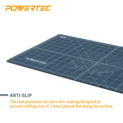 POWERTEC 61001 12" x 18" A3 Non-Slip Double Sided Rotary Cutting Mat with Grid, Table Protector for Crafting, Sizing, Tracing, Sewing, Quilting, Scrapbooking, Arts and Crafts Woodworking