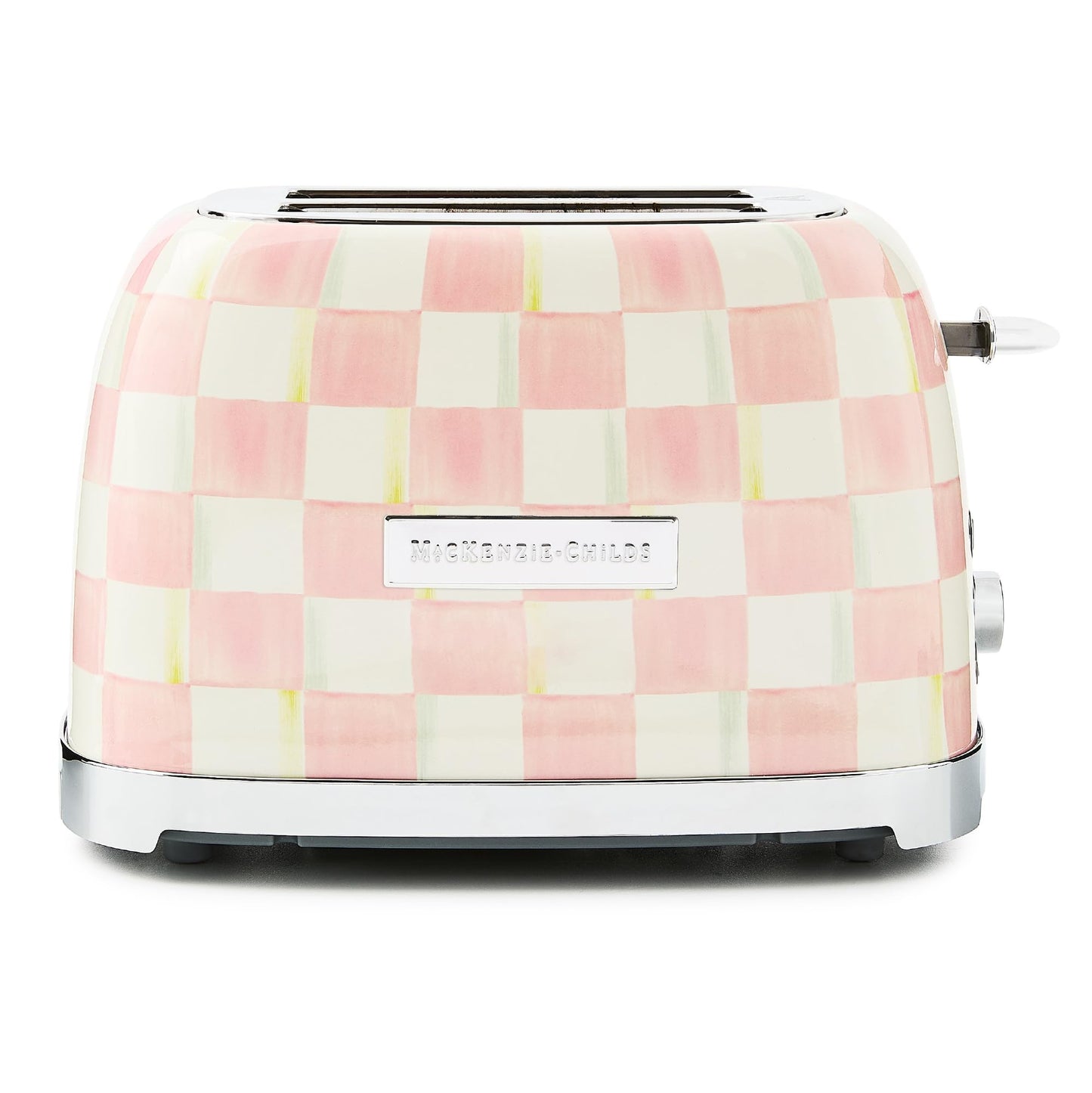 MACKENZIE-CHILDS 2-Slice Toaster, Decorative Toaster for Kitchen, Pink-and-White Rosy Check
