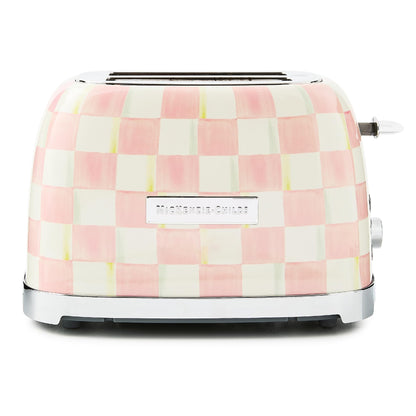 MACKENZIE-CHILDS 2-Slice Toaster, Decorative Toaster for Kitchen, Pink-and-White Rosy Check