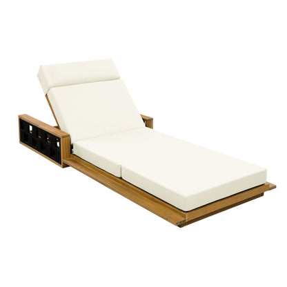 Merax Acacia Wood Patio Chaise Lounge Set of 2, Outdoor Reclining Chairs with 4-Position Adjustable Backrest, 2-Piece Sunbathing Recliner & 4" Thick Four-fold Cushion for Poolside, Garden, Beige