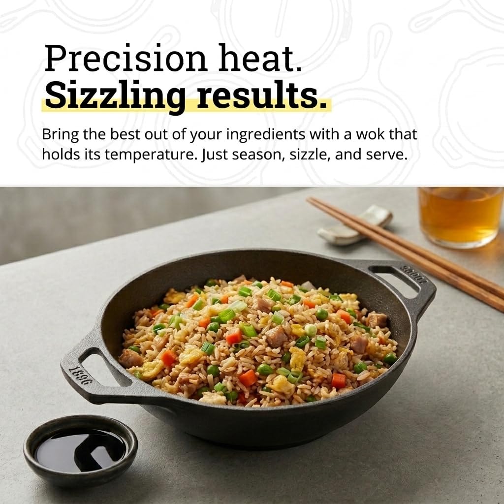 Lodge 6.25 Inch Cast Iron Mini Wok with Dual Loop Handles – PFAS FREE Pre-Seasoned Individual Serving Pan – Stovetop & Oven Safe Heavy Duty Sauce Wok – Made in USA